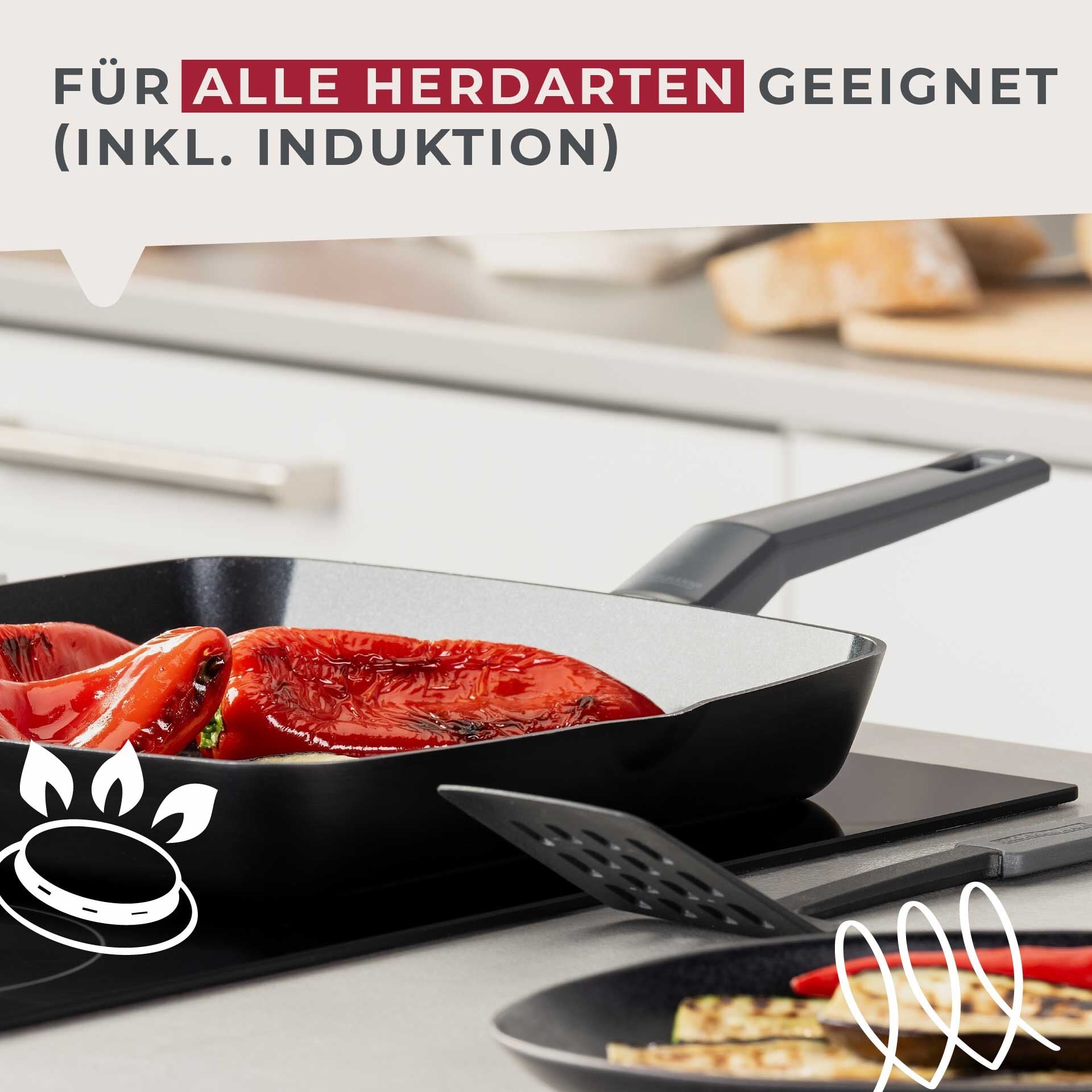 Grillpanne keramikk non-stick Ø28 cm Statement håndtak detalj
