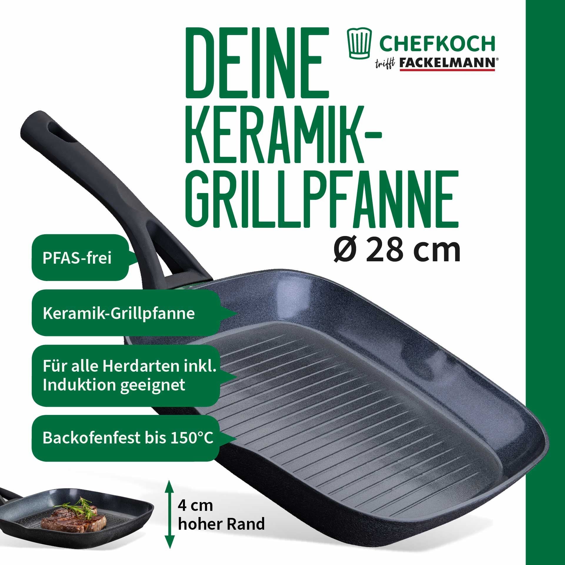 Grillpanne keramisk non-stick Ø28 cm resirkulert aluminium detalj av håndtak