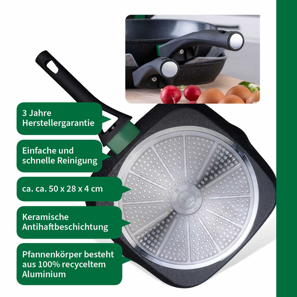 Grillpanne keramisk non-stick Ø28 cm resirkulert aluminium nærbilde av belegg