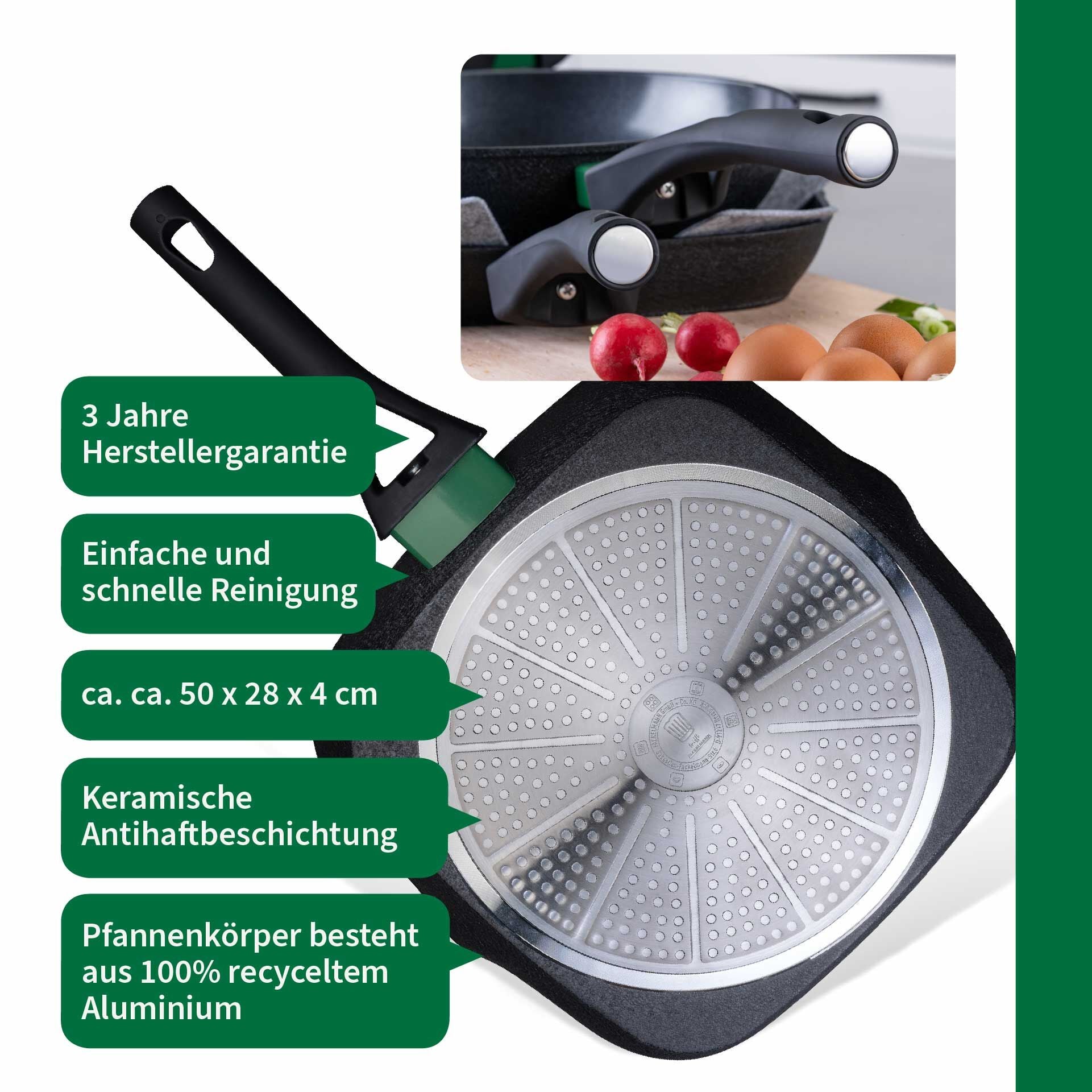 Grillpanne keramisk non-stick Ø28 cm resirkulert aluminium nærbilde av belegg
