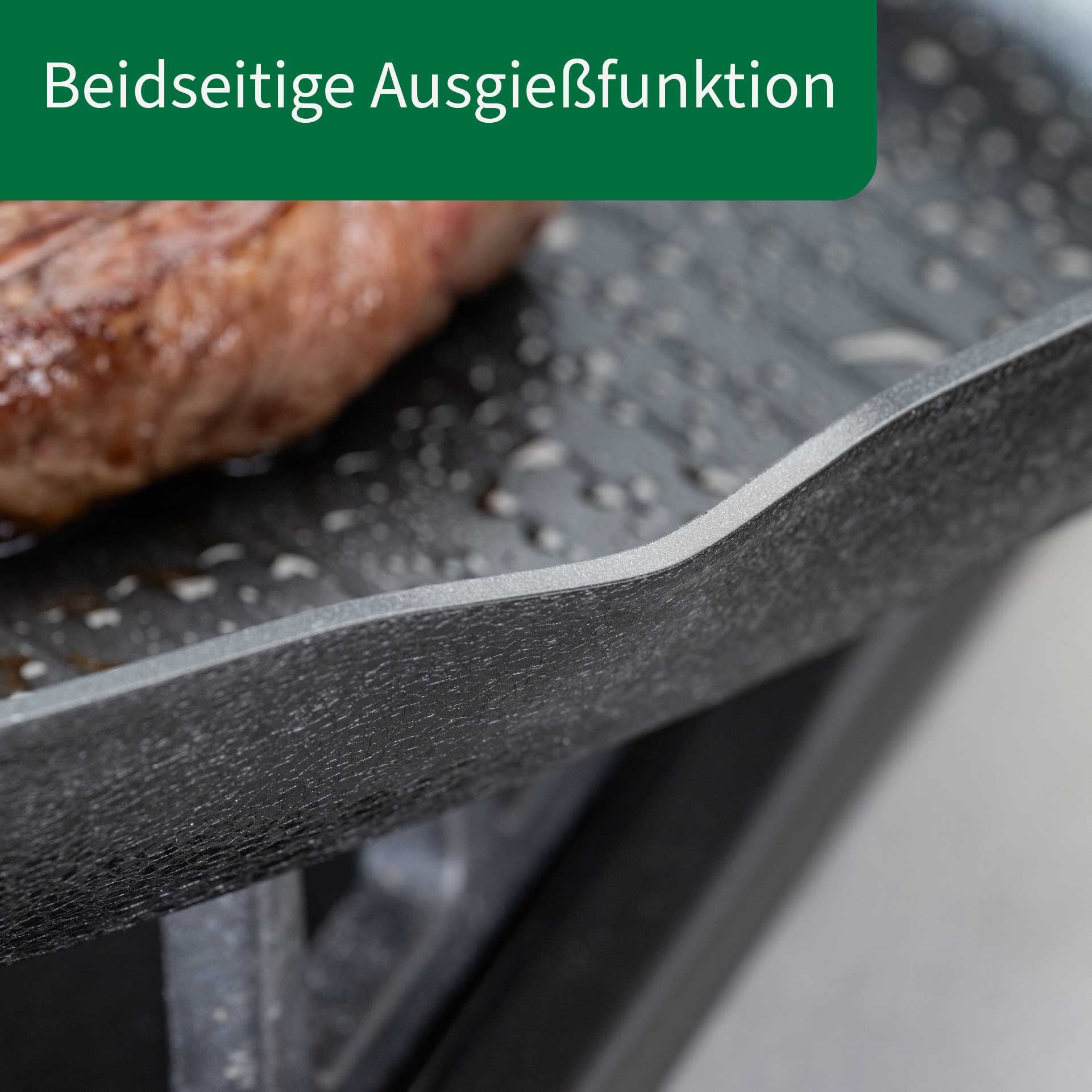 Grillpanne keramisk non-stick Ø28 cm resirkulert aluminium håndtak detalj