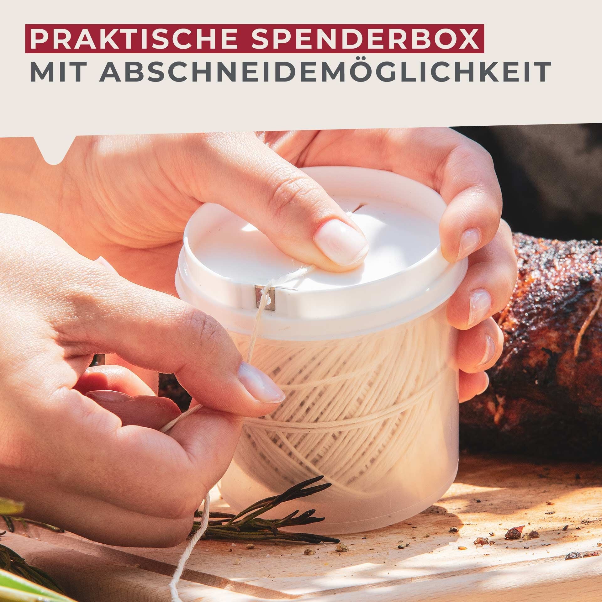 Grillsnor bomull 100 m varmebestandig opptil 230°C med dispenser emballasje