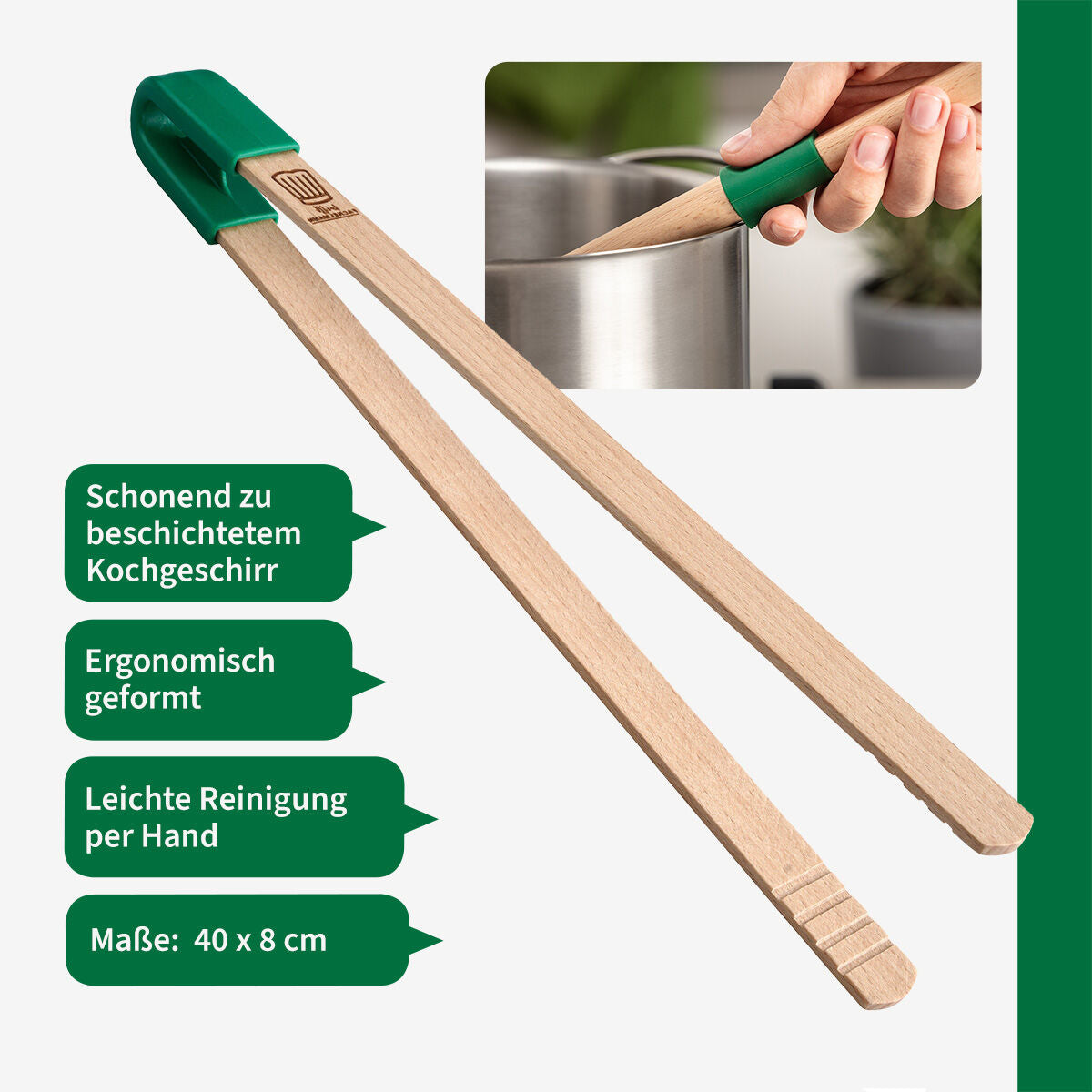 Grilltang bøk med silikonring Wien-serien brukt på grill
