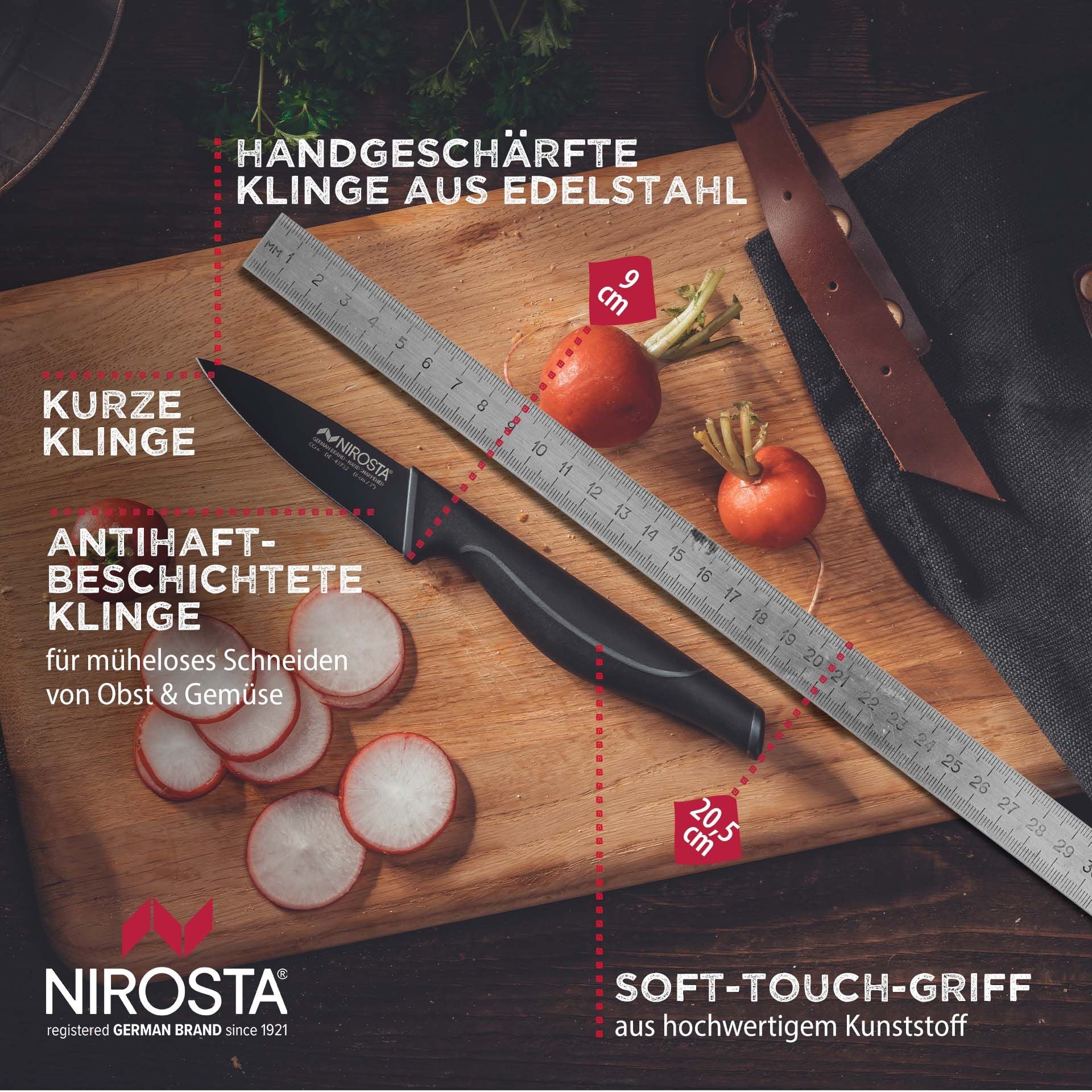 Grønnsakskniv 9 cm non-stick belegg, myk grep - Nirosta i hånd