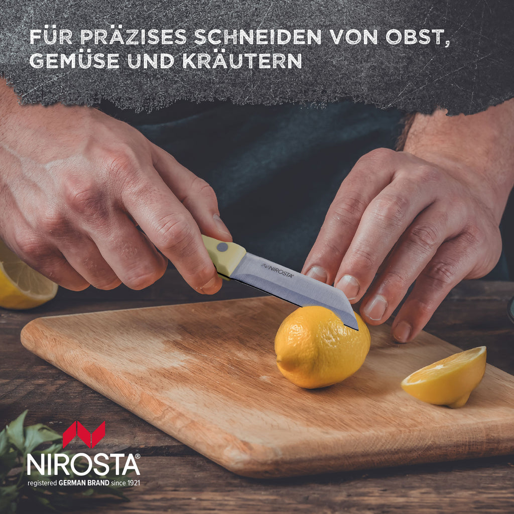 Grønnsakskniv Trio 8 cm rustfritt stål gul med lys bakgrunn
