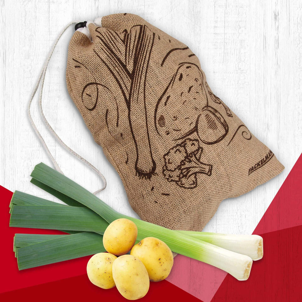 Grønnsakspose jute stor 38,5x27 cm oppbevaring bakside