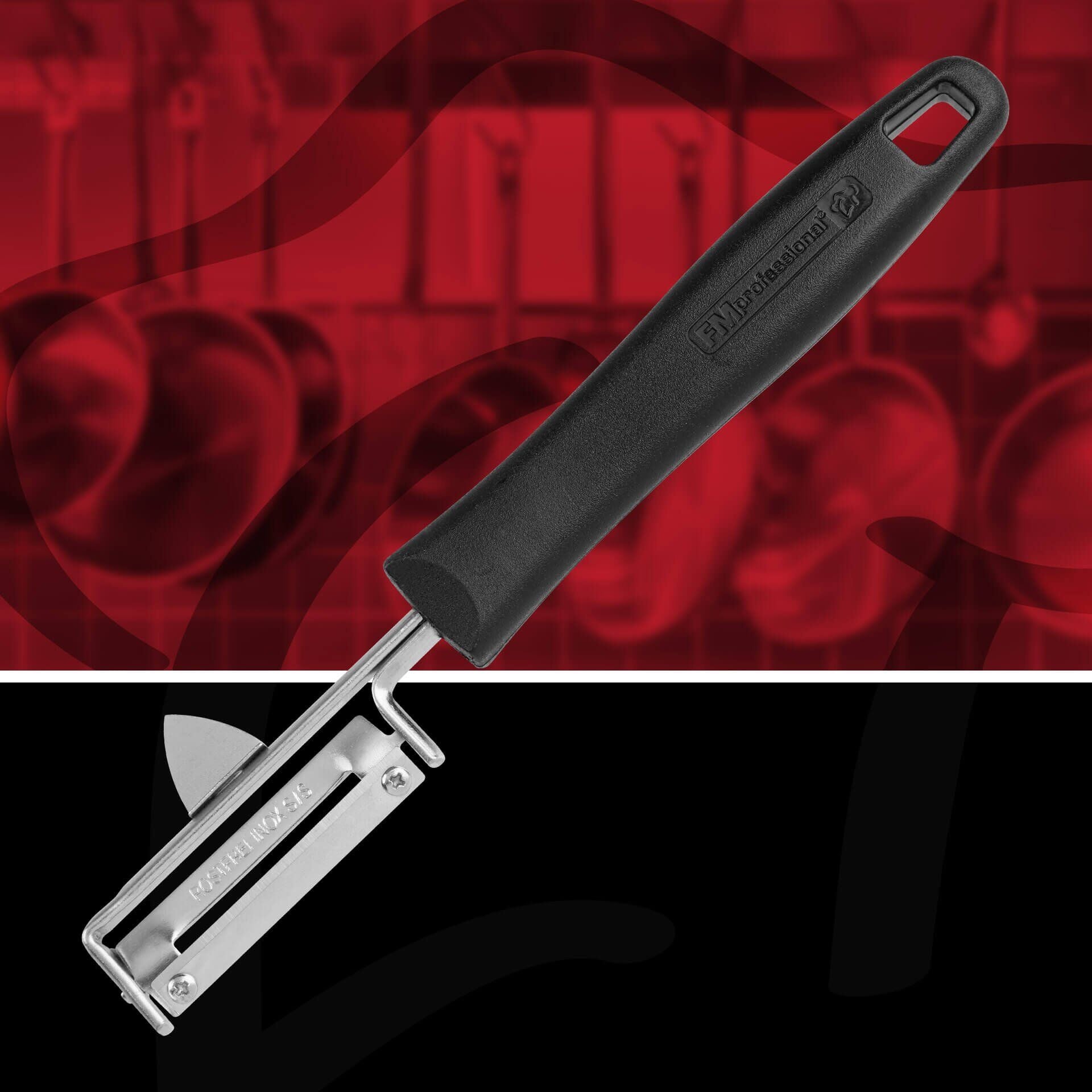 Grønnsaksskreller svingbar 19 cm rustfritt stål FMprofessional detalj av blad