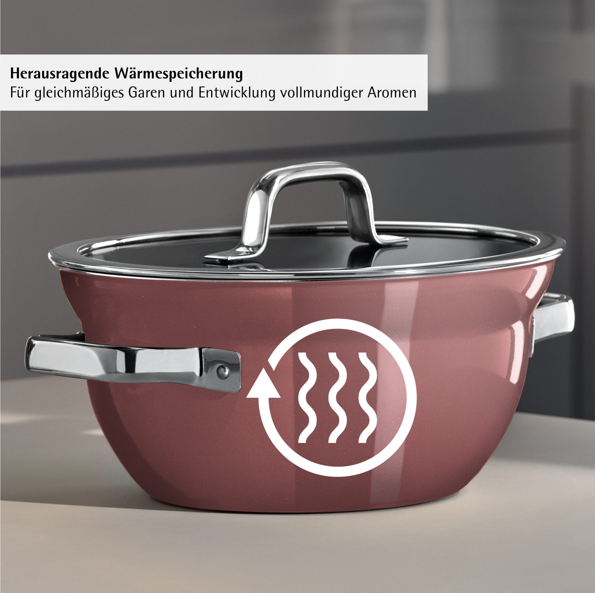 Gryte med lokk Fusiontec Mineral Pro 20 cm 2,3 L Rose Quartz - WMF montert på komfyr