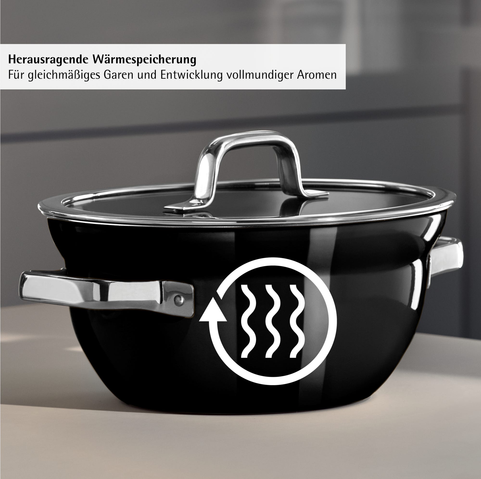 Gryte med lokk 20 cm Fusiontec Mineral Pro Black - WMF montert på komfyr