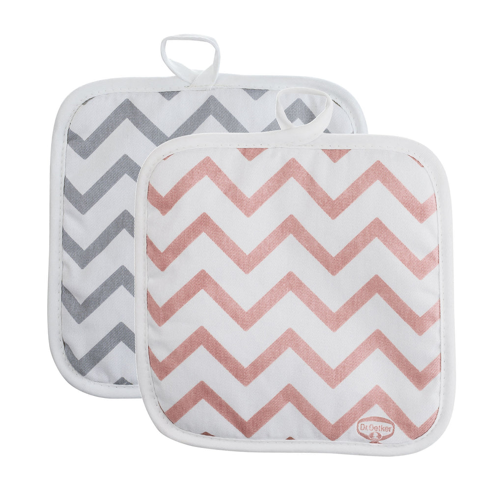 gryteklut bomull 20x20 cm retro design grå hvit rosa forfra