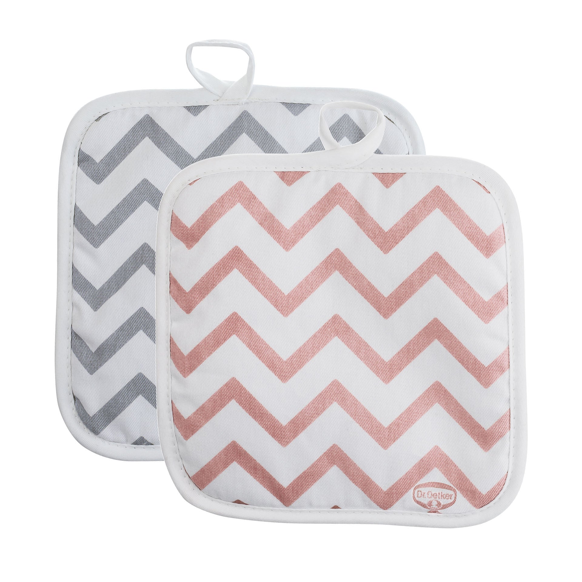 gryteklut bomull 20x20 cm retro design grå hvit rosa forfra