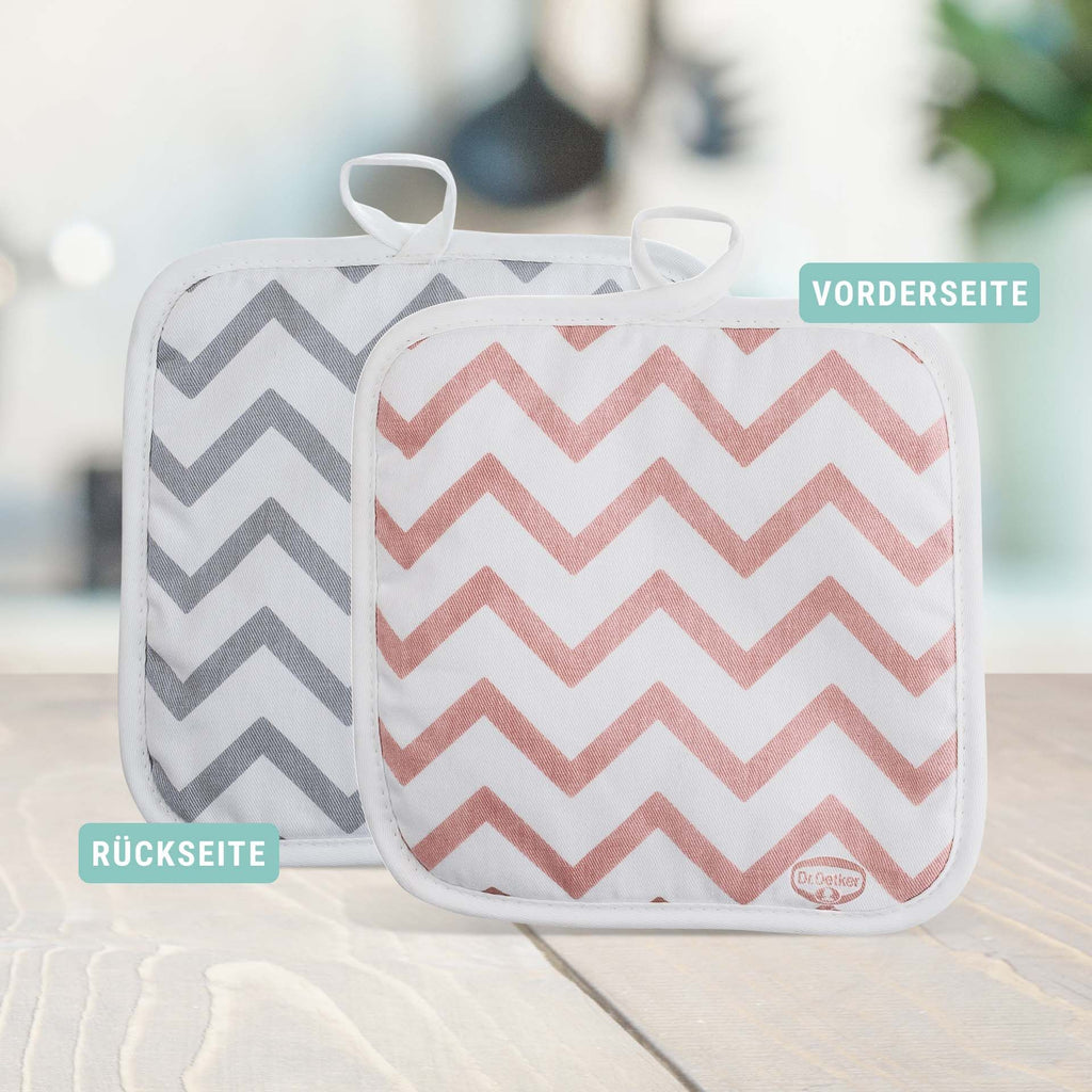 gryteklut bomull 20x20 cm retro design grå hvit rosa nærbilde