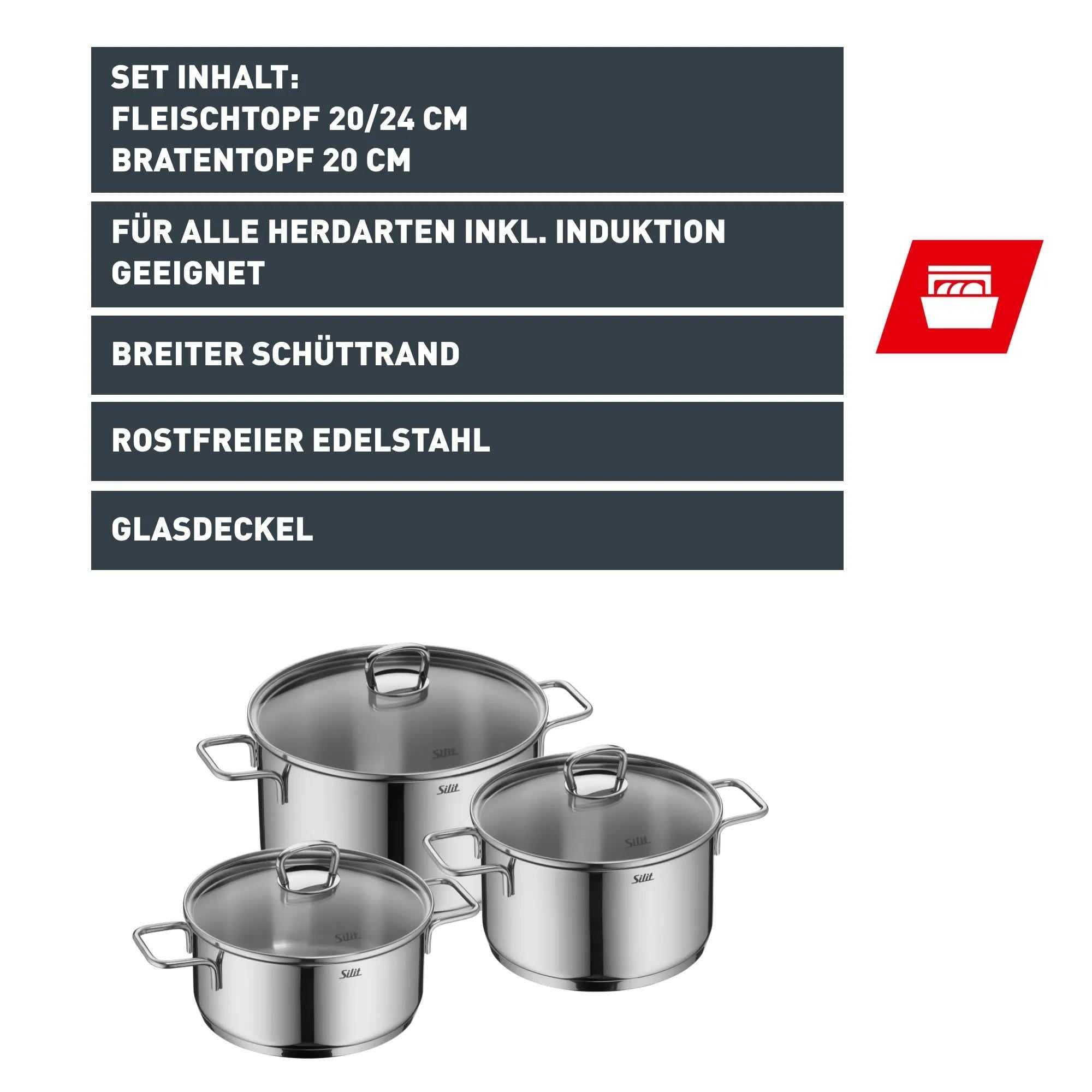 Grytesett 3-delt Alicante rustfritt stål induksjon - Silit pakket
