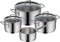 Grytesett 4-delt Extra Cook rustfritt stål induksjon glasslokk forfra