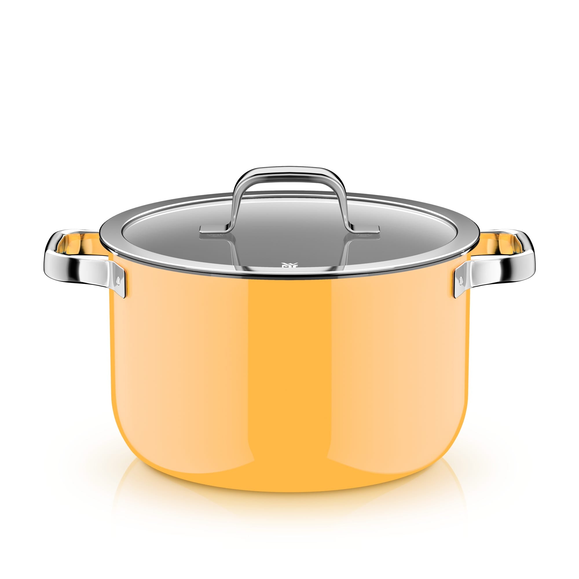 Nærbilde av lokk på Grytesett 4-delt Fusiontec Mineral Pro mango yellow induksjon - WMF