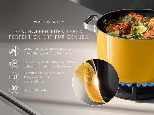 Håndtak og lokk på Grytesett 4-delt Fusiontec Mineral Pro mango yellow induksjon - WMF