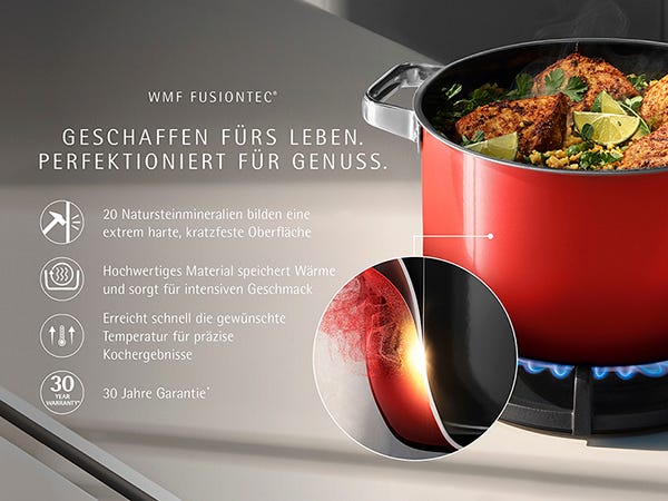 Grytesett 4-delt Fusiontec Mineral Pro passion red induksjon WMF detalj av bunn