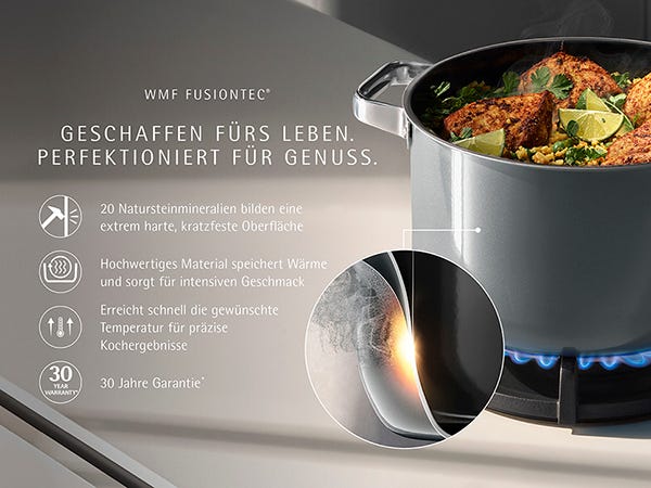 Grytesett 4-delt Fusiontec Mineral Pro platinum rustfritt stål detalj av kant