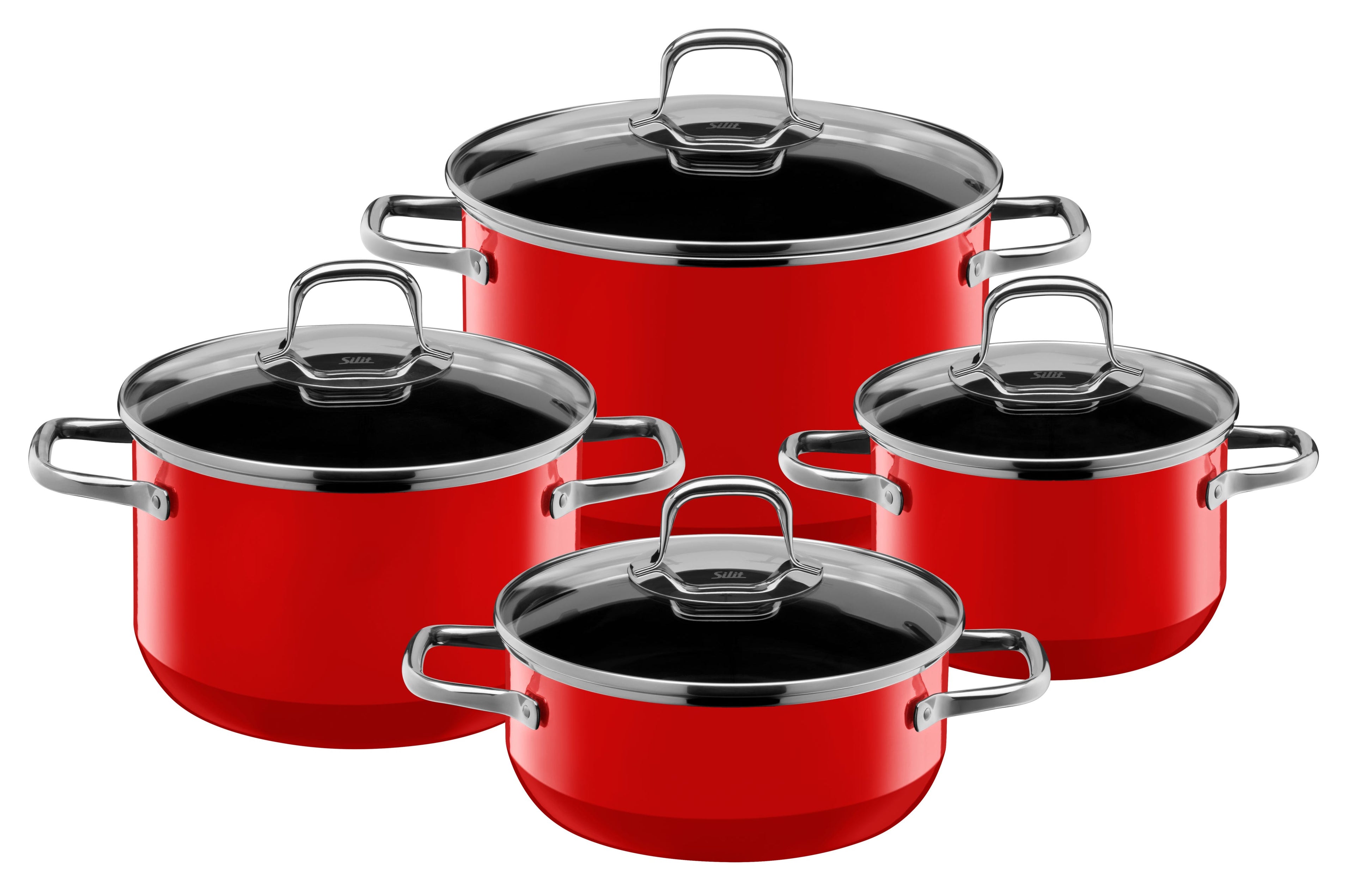 Grytesett 4-delt Silargan® Elegance rød induksjon forfra