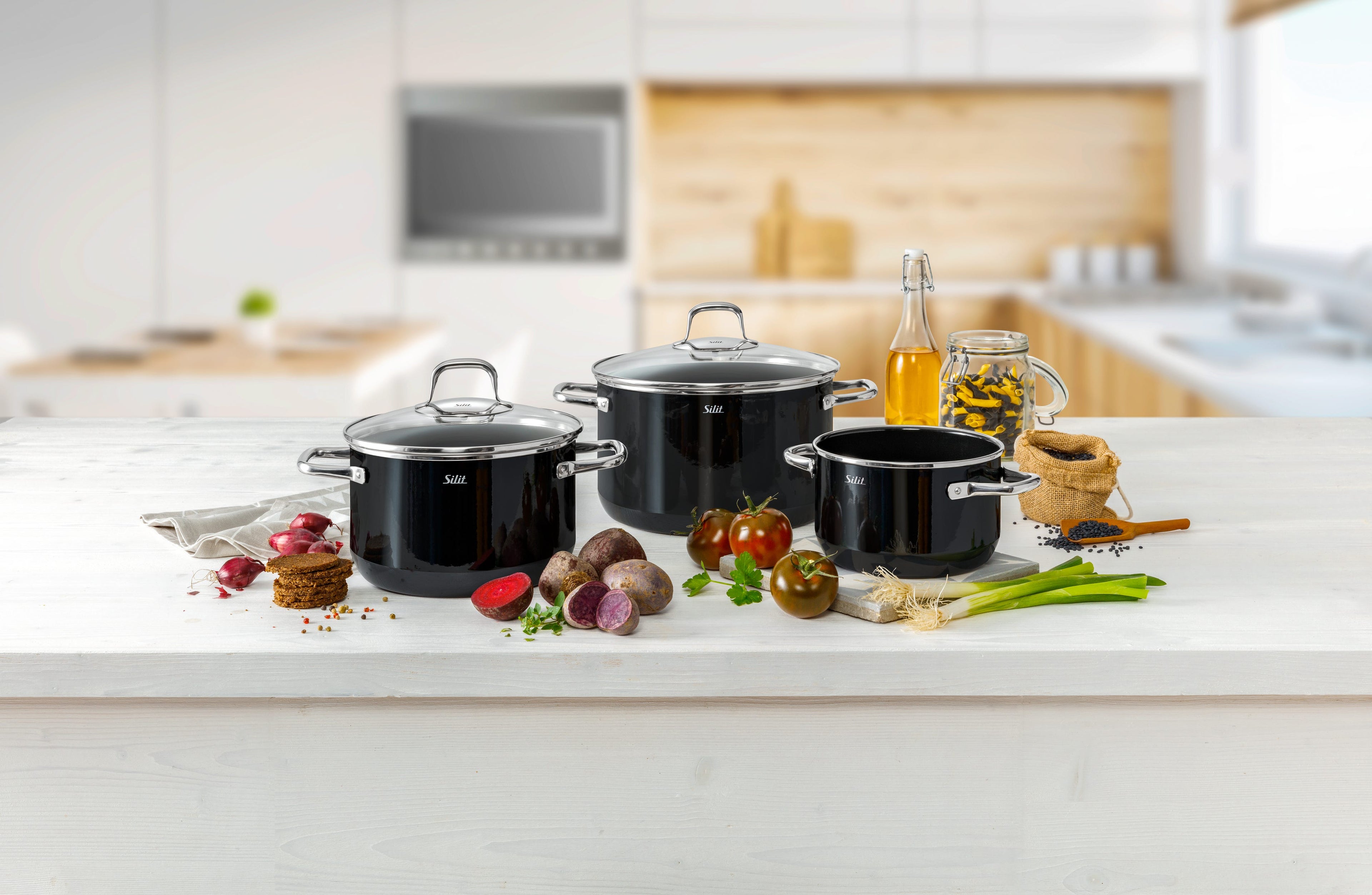 Grytesett 4-delt Silargan® Elegance rød induksjon detalj av lokk