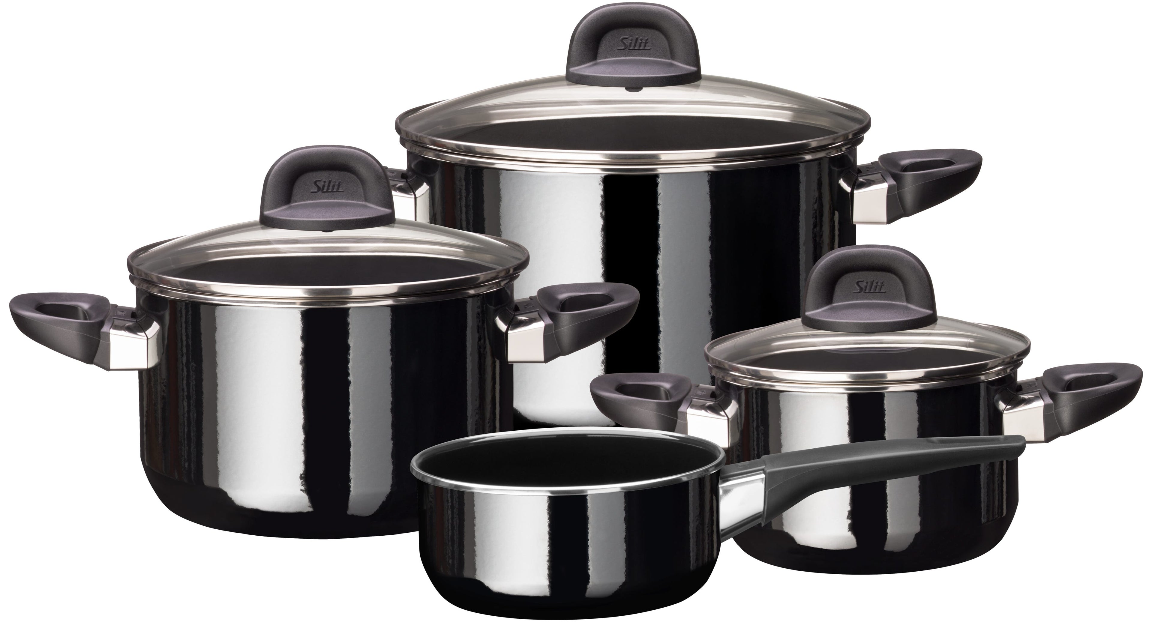 Grytesett 4-delt Silargan® Modesto svart induksjon - Silit forfra