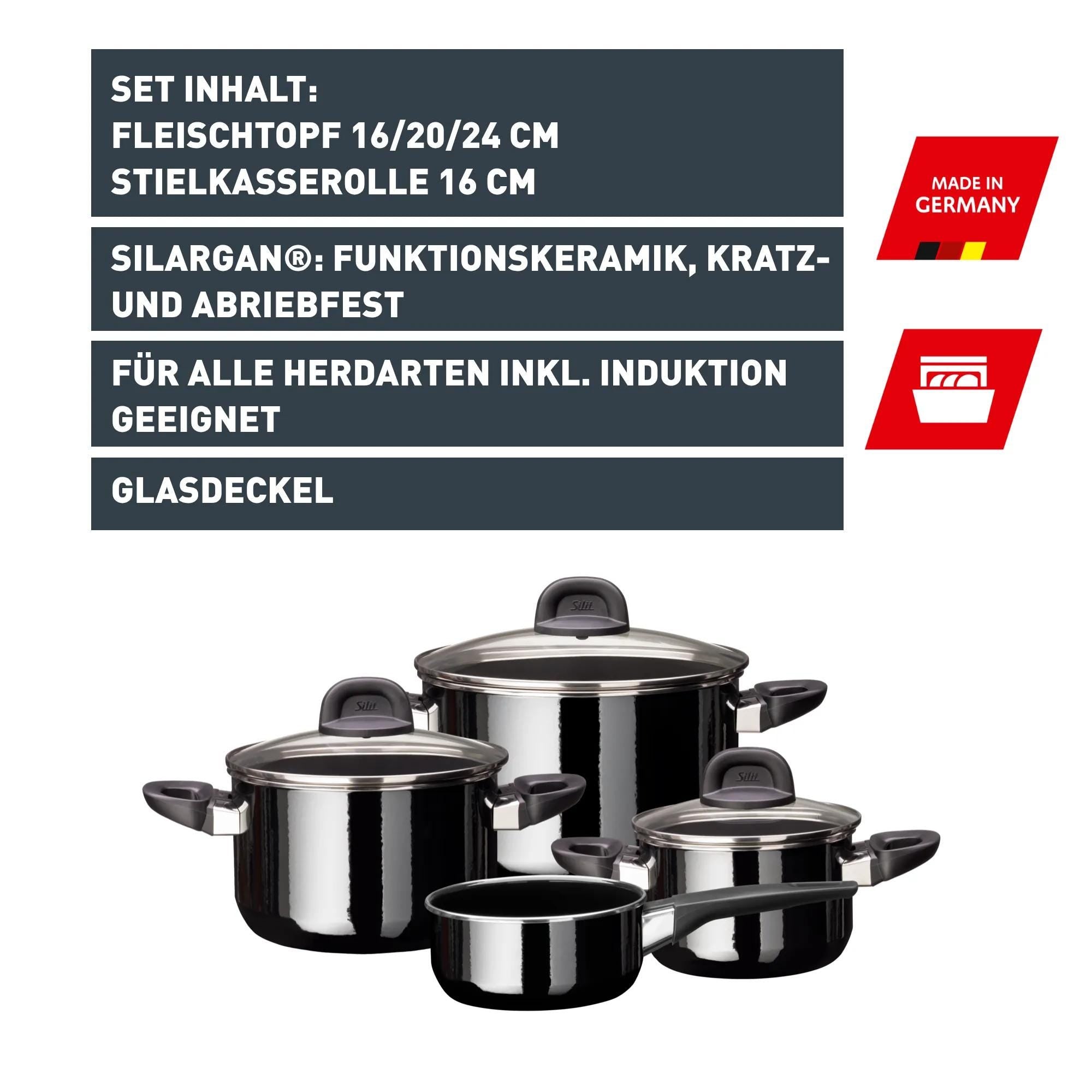 Grytesett 4-delt Silargan® Modesto svart induksjon - Silit visning av alle deler