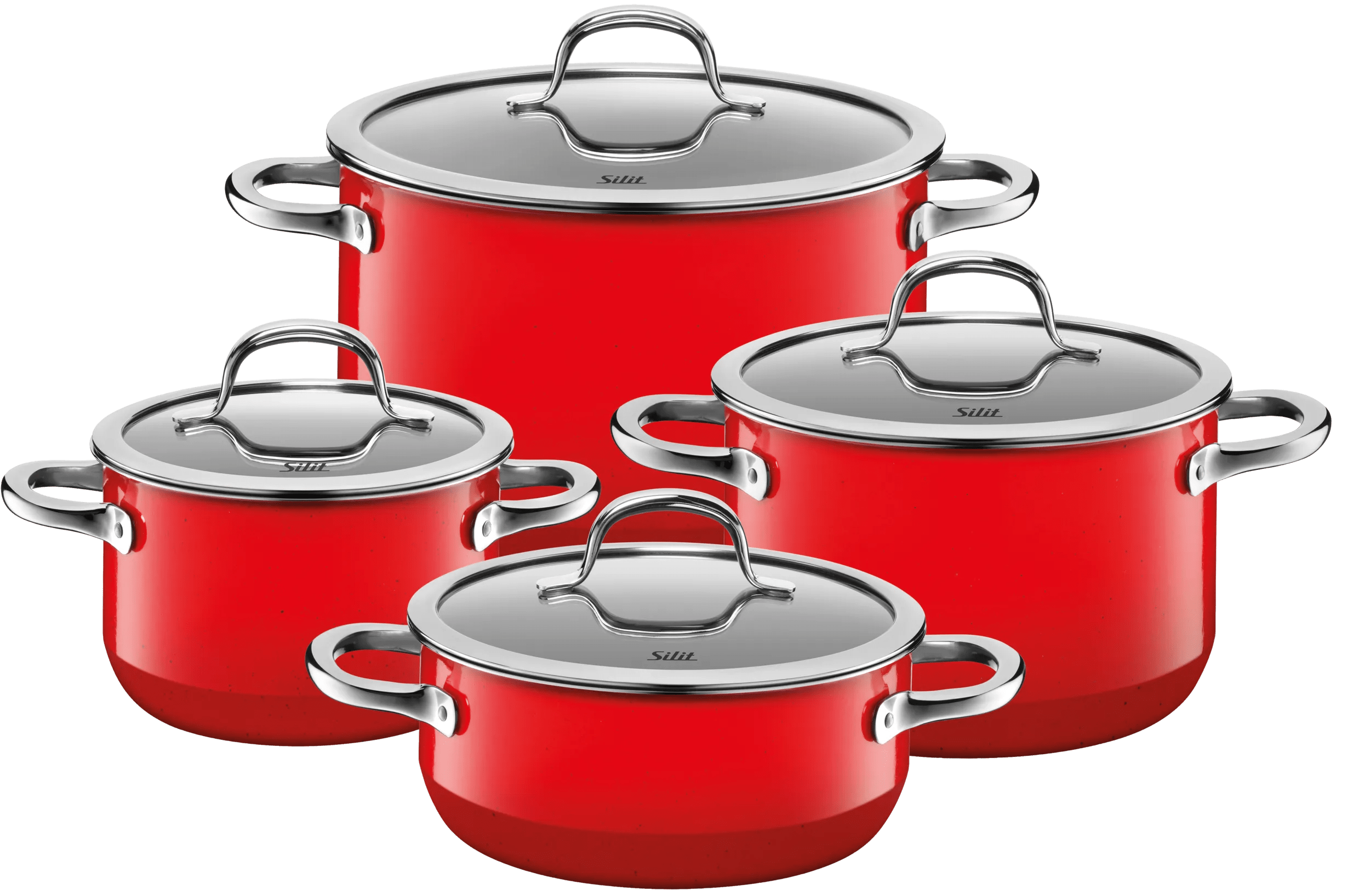 Grytesett 4-delt Silargan® Passion rød induksjon forfra