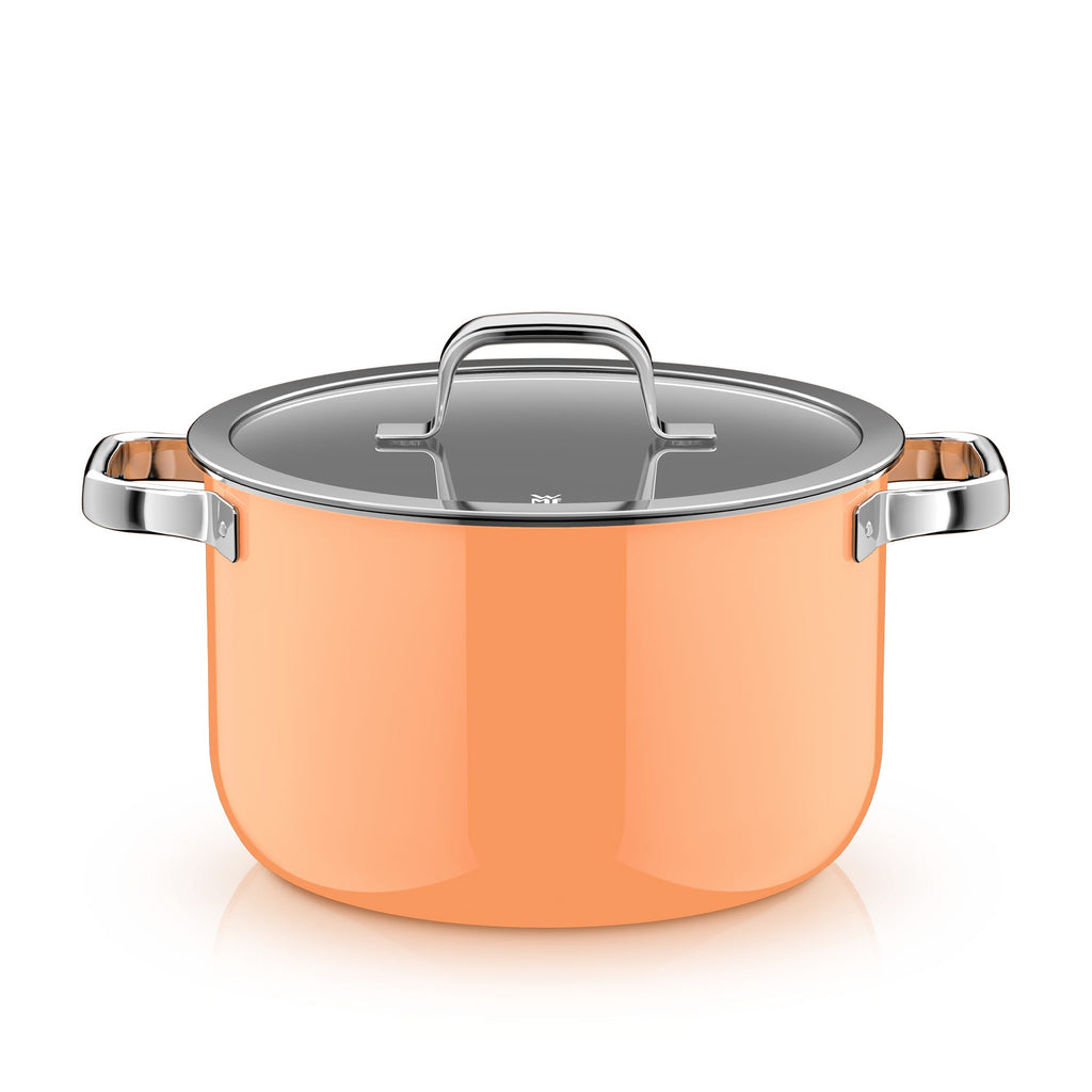 Nærbilde av lokk på Grytesett 4-delt Fusiontec Mineral Pro papaya orange induksjon - WMF