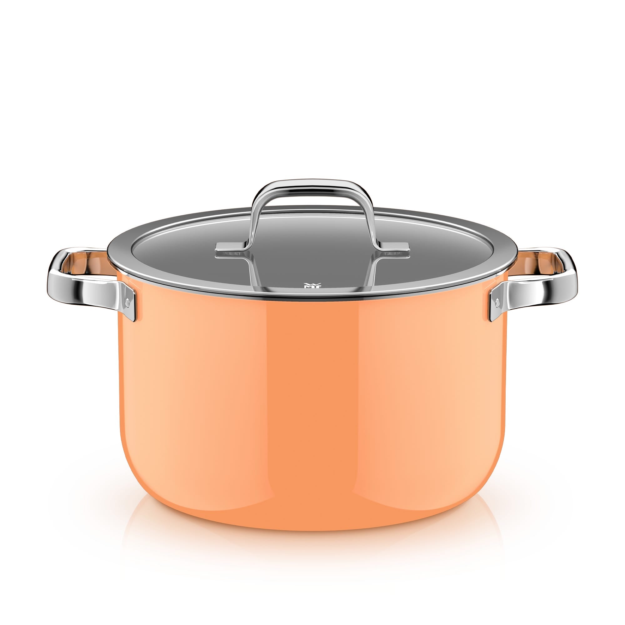 Nærbilde av lokk på Grytesett 4-delt Fusiontec Mineral Pro papaya orange induksjon - WMF