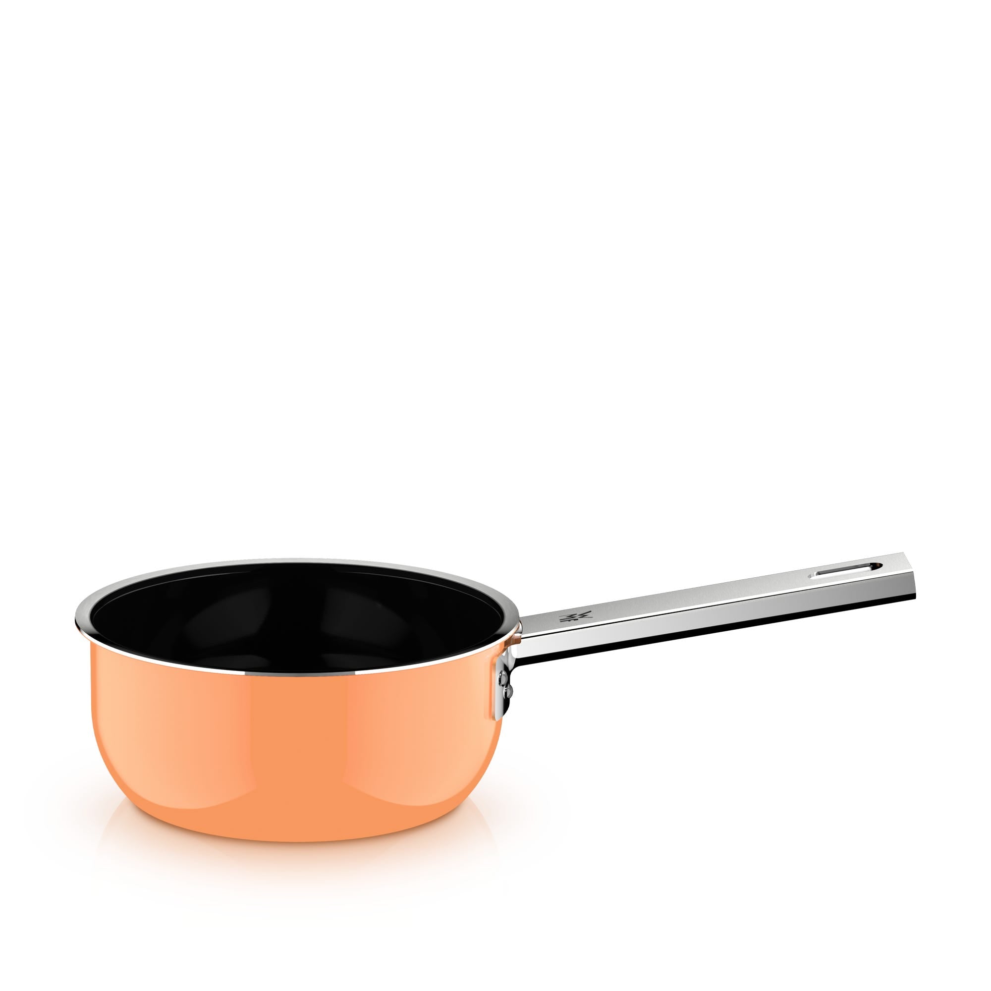 Montert Grytesett 4-delt Fusiontec Mineral Pro papaya orange induksjon - WMF på kjøkkenbenk