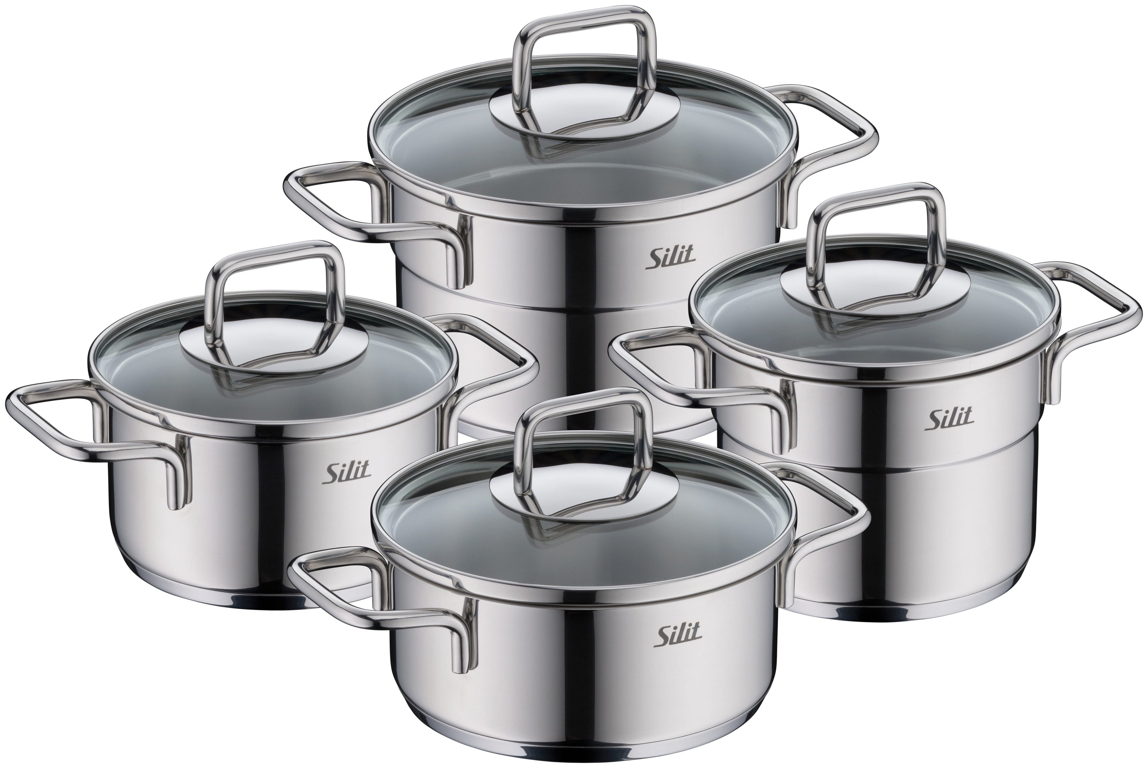 Grytesett mini 4-delt Extra Cook rustfritt stål induksjon - Silit forfra