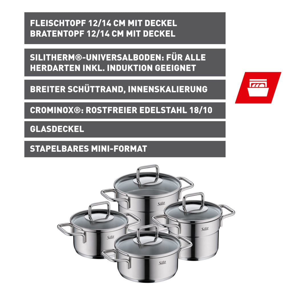 Håndtak og kant på Grytesett mini 4-delt Extra Cook rustfritt stål induksjon - Silit