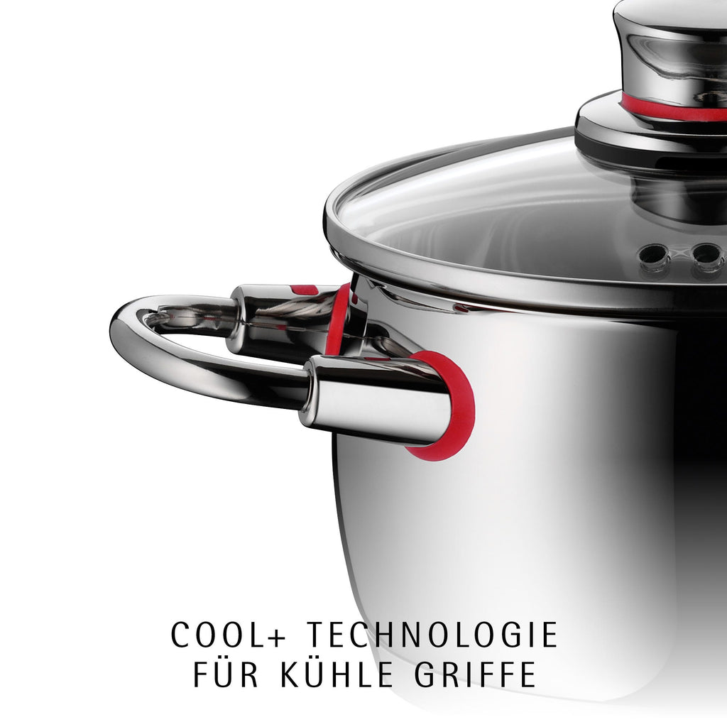 Grytesett Quality One 4-delt rustfritt stål induksjon - WMF glasslokk detalj