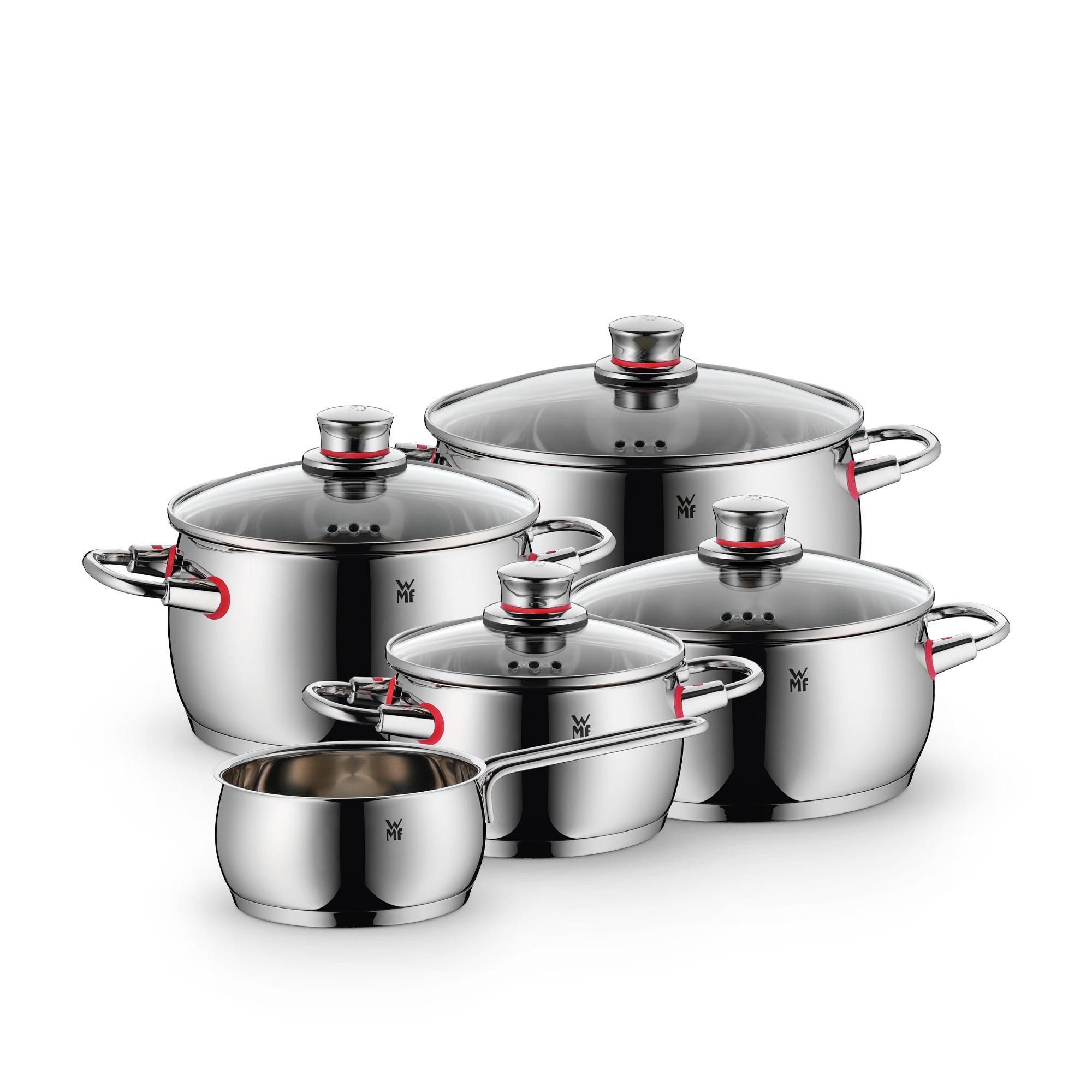 Grytesett Quality One 5-delt rustfritt stål induksjon - WMF forfra