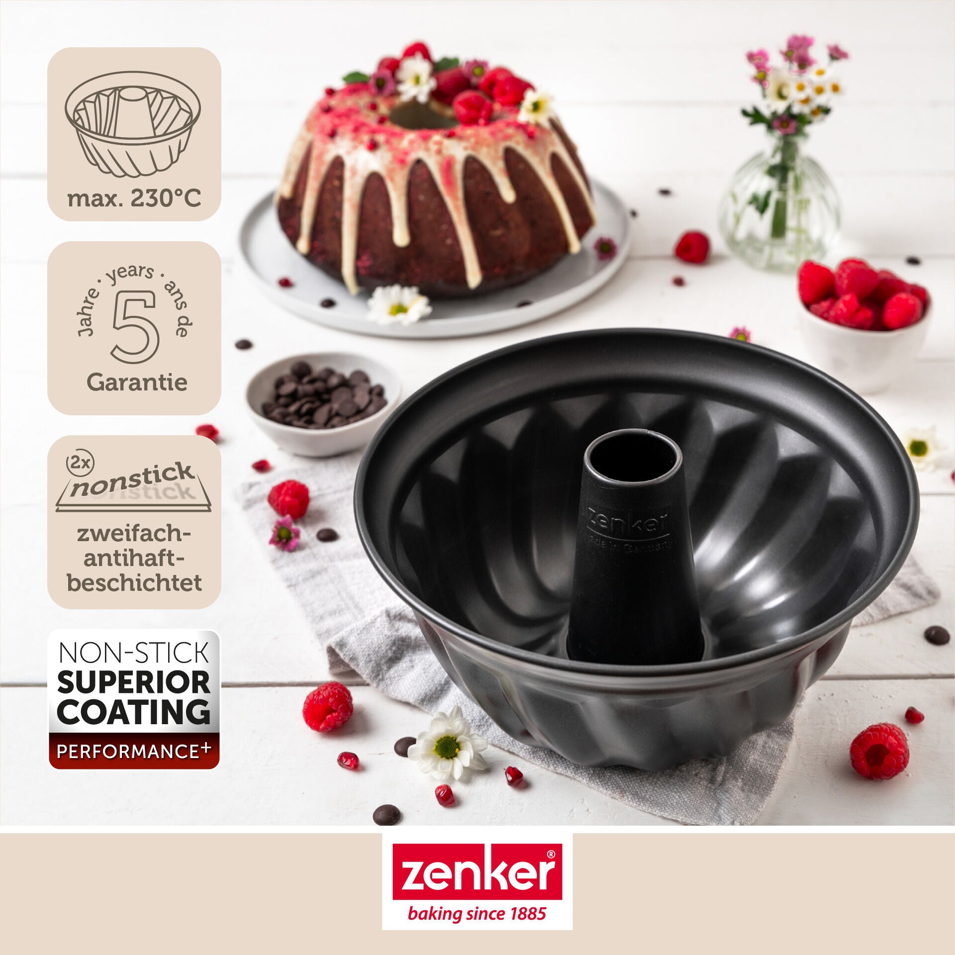 Detalj av non-stick belegget på Gugelhupfform Ø25 cm non-stick PFAS-fri stål Zenker