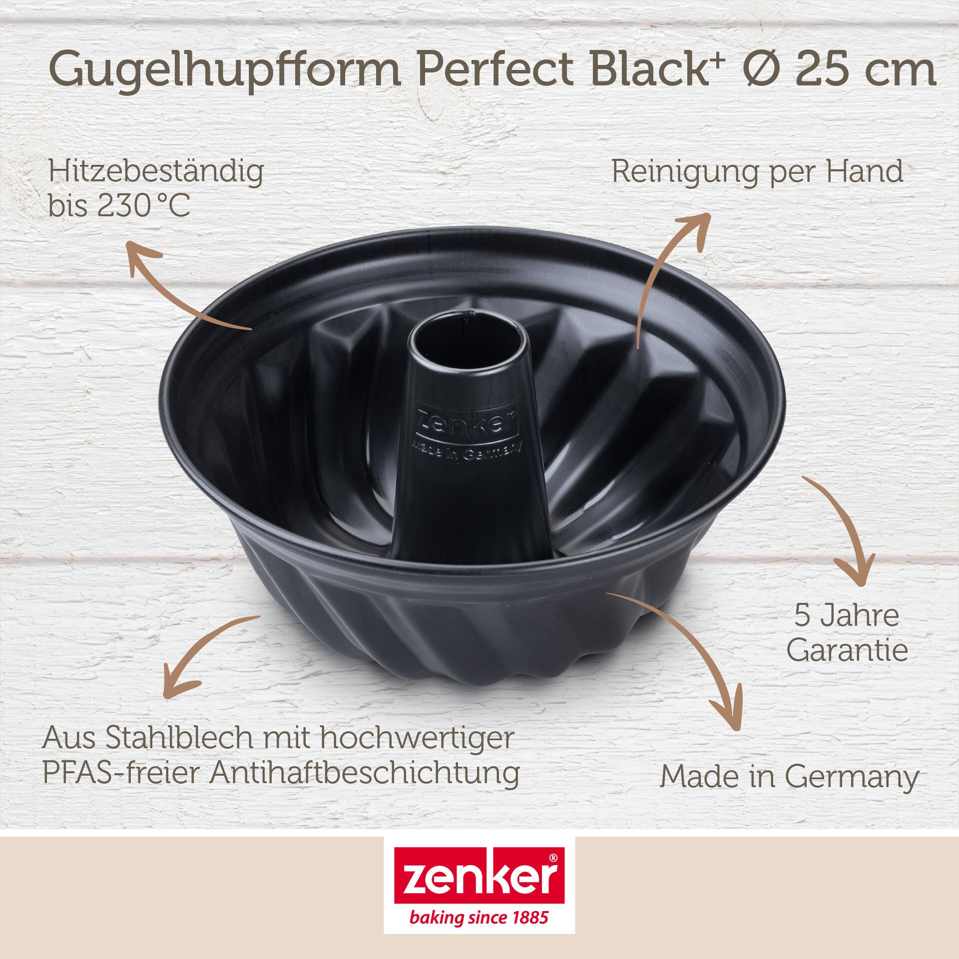 Nærbilde av Gugelhupfform Ø25 cm non-stick PFAS-fri stål Zenker kant
