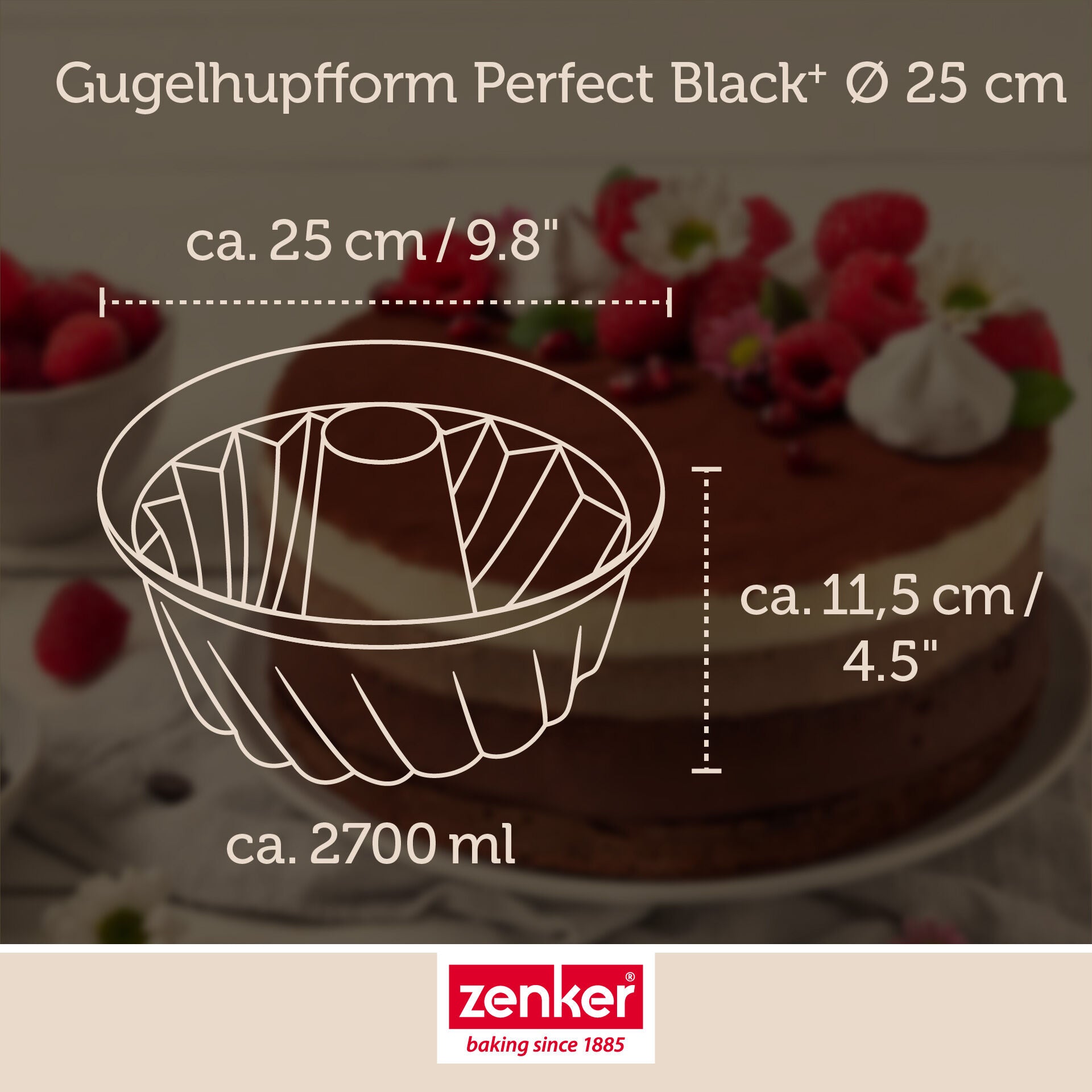 Gugelhupfform Ø25 cm non-stick PFAS-fri stål Zenker med kake