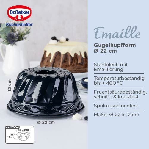 Gugelhupfform emaljert Ø22 cm PFAS-fri Dr. Oetker montert i ovn