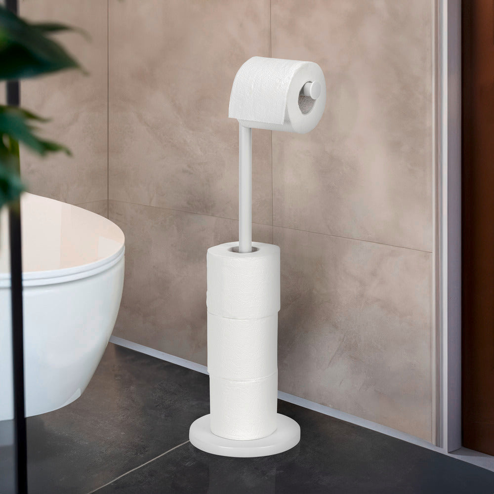 Montert Gulvstående toalettpapirholder 2-i-1 hvit stål på badet