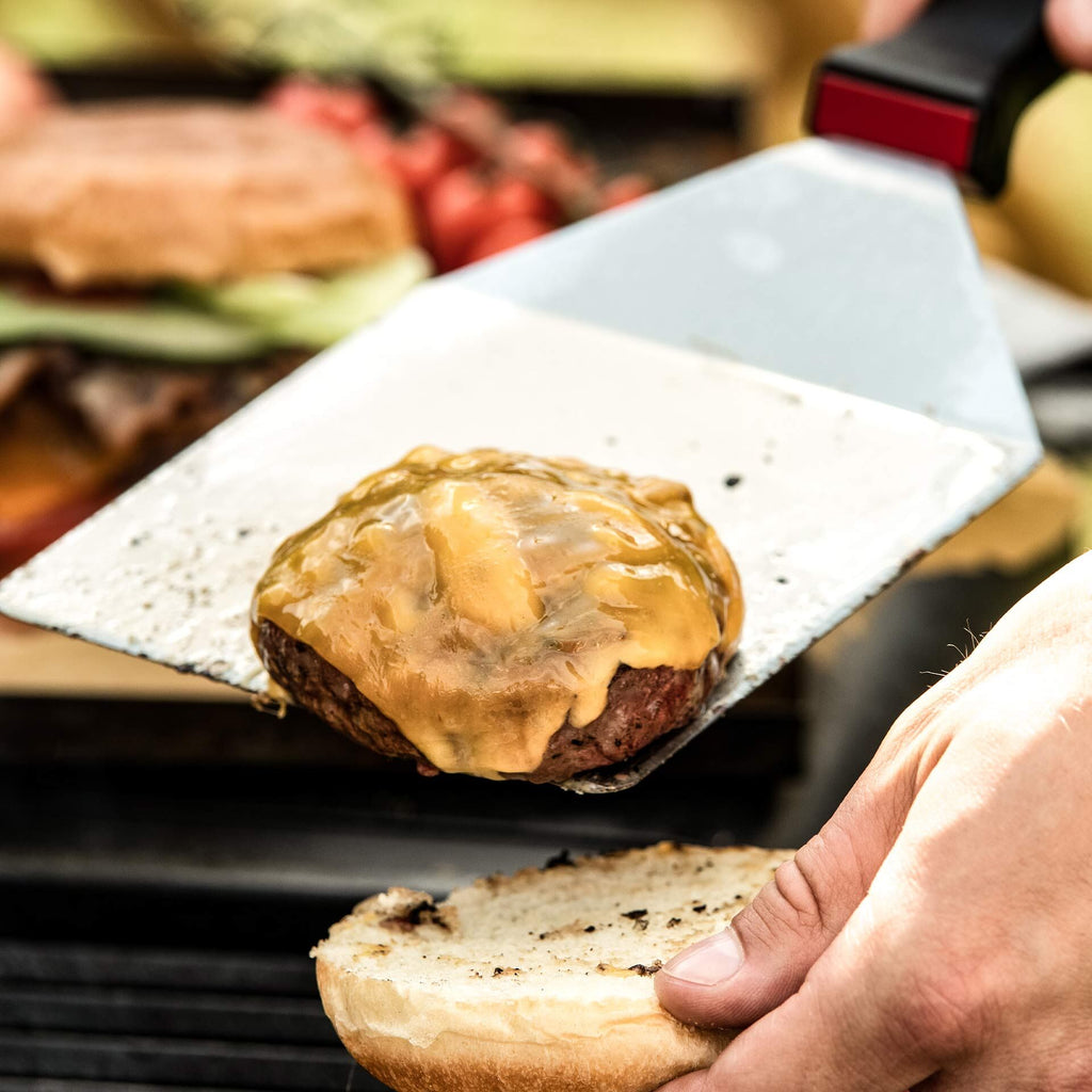 Hamburger- og pizzaspade 14x37 cm rustfritt stål bakside