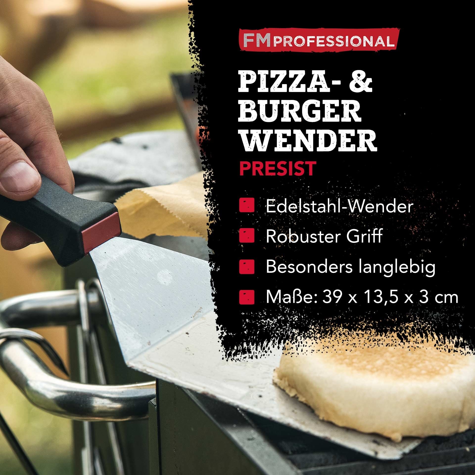 Nærbilde av Hamburger- og pizzaspade 14x37 cm rustfritt stål