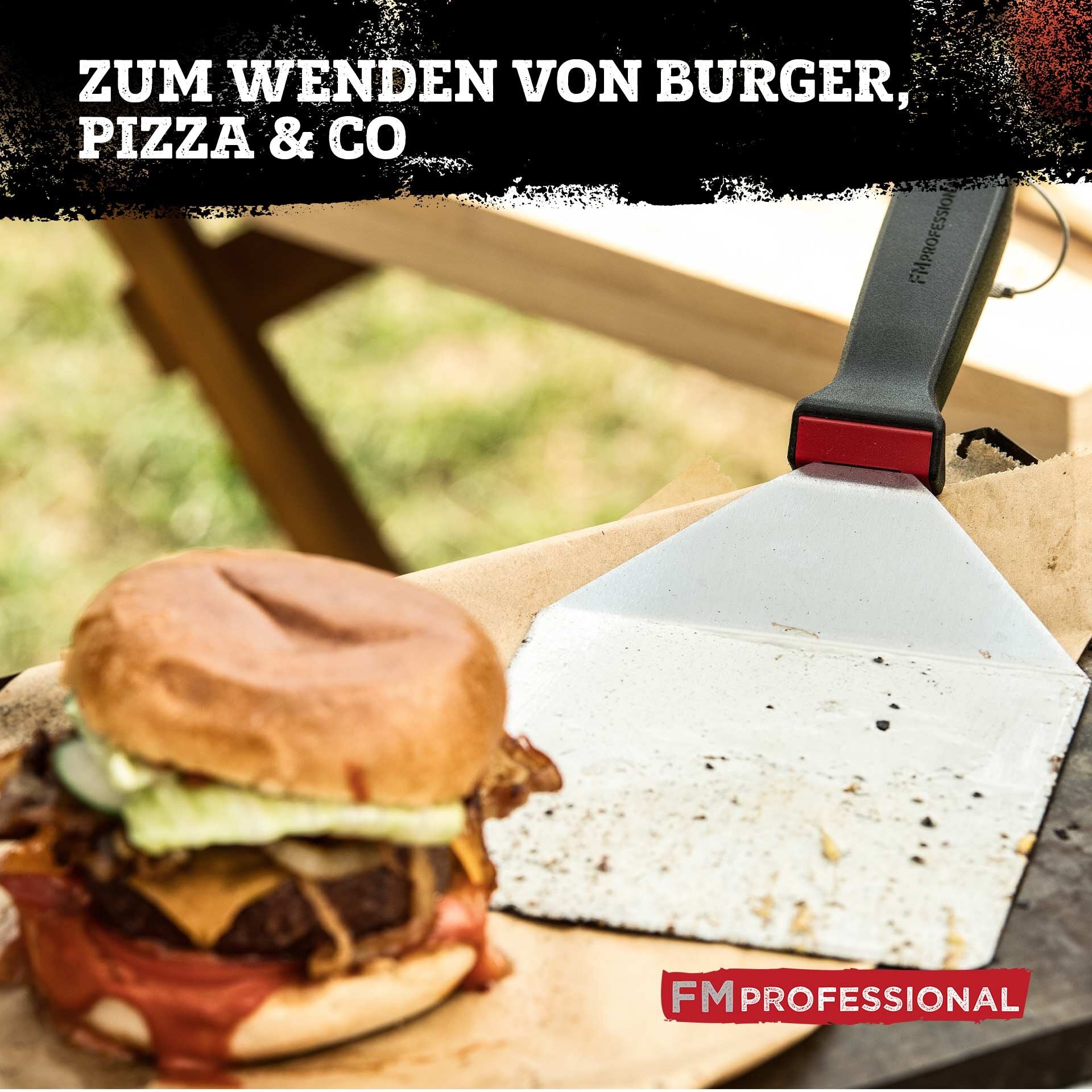 Hamburger- og pizzaspade 14x37 cm rustfritt stål montert