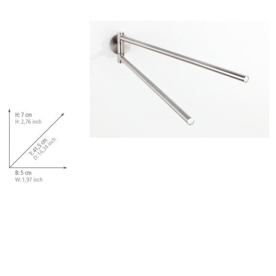 Nærbilde av håndkleholder med 2 armer sølv matt rustfritt sink - Wenko arm