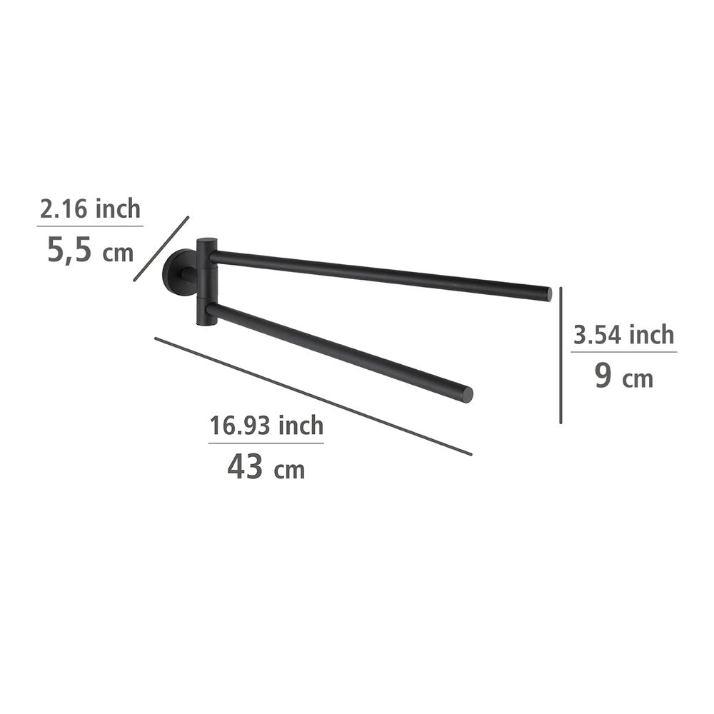 Håndkleholder med 2 svingbare armer rustfritt stål svart matt - Wenko arm i sving