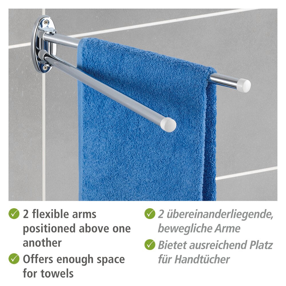 Håndkleholder Basic med 2 bevegelige armer rustfritt stål bakside