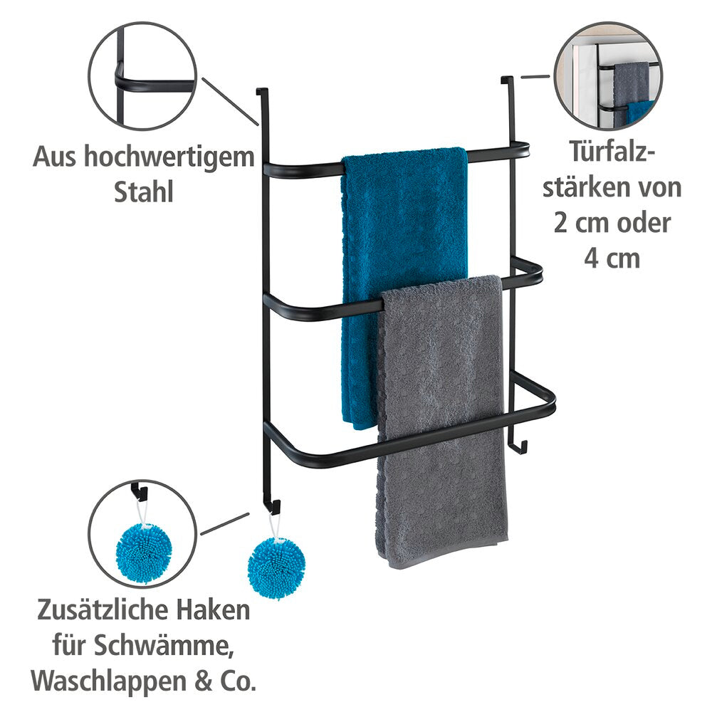Håndkleholder Irpinia svart med 3 håndklestenger metall bakside