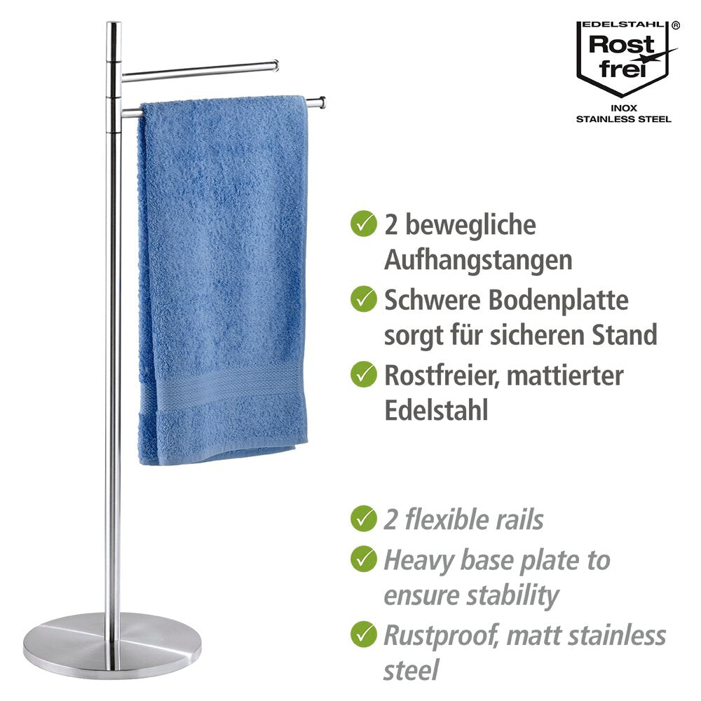 Montert Håndkleholder gulvstående Pieno med 2 armer rustfritt stål matt på bad