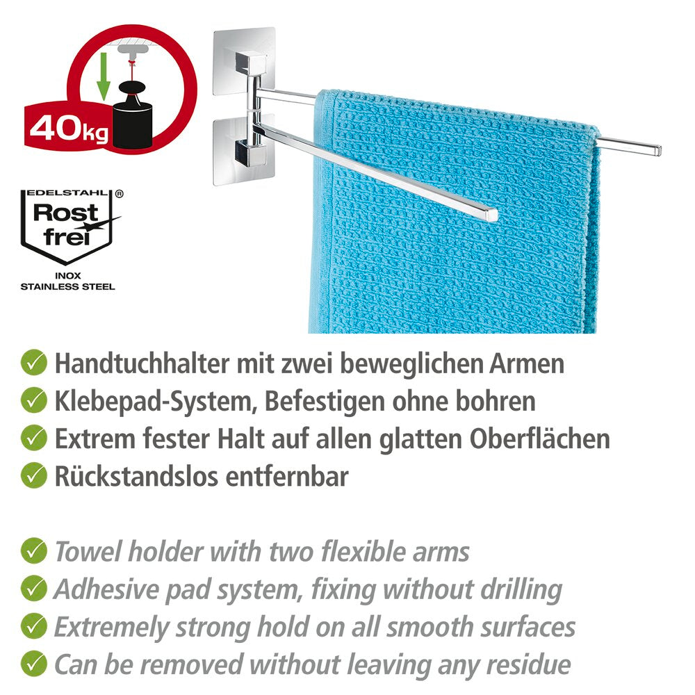 Detalj av Turbo-Loc® klebesystem på Håndkleholder rustfritt stål 2 armer Quadro uten boring