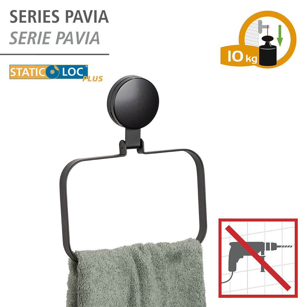 Håndklering Pavia svart metall uten boring Static-Loc® Plus bakside