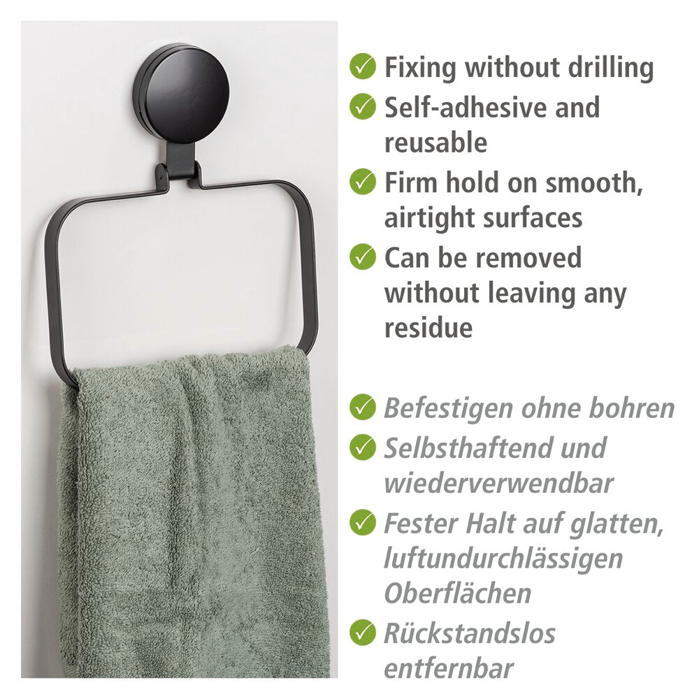 Nærbilde av feste på Håndklering Pavia svart metall uten boring Static-Loc® Plus